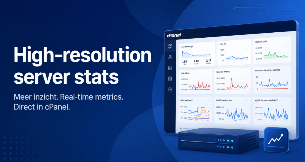 Dashboard met high-resolution server stats en real-time metrics in cPanel op een VPS omgeving