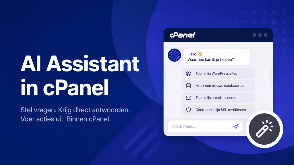AI Assistant in cPanel waarmee je vragen kunt stellen en hostingtaken sneller kunt uitvoeren
