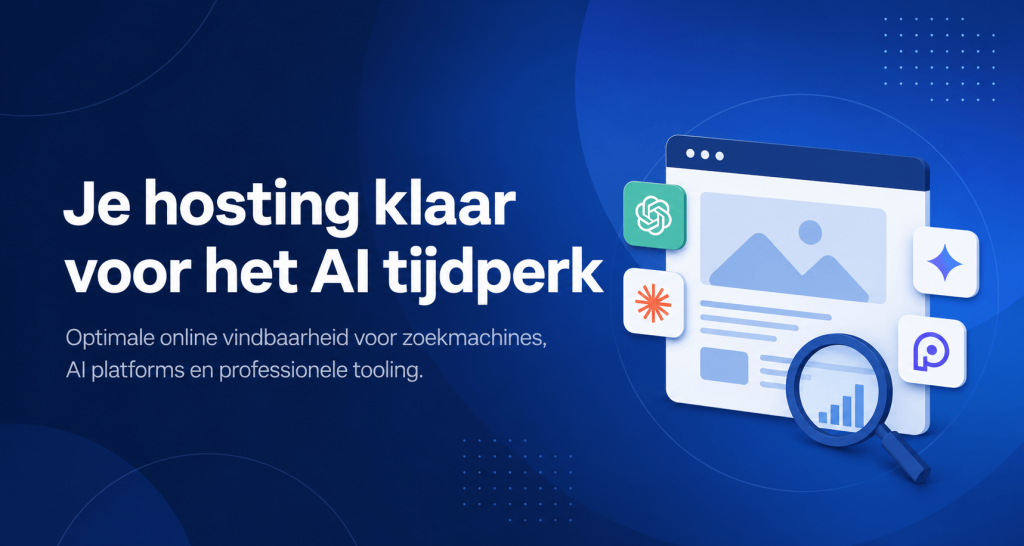 Illustratie van AI vriendelijke hosting met ondersteuning voor AI platforms, zoekmachines en professionele tooling.